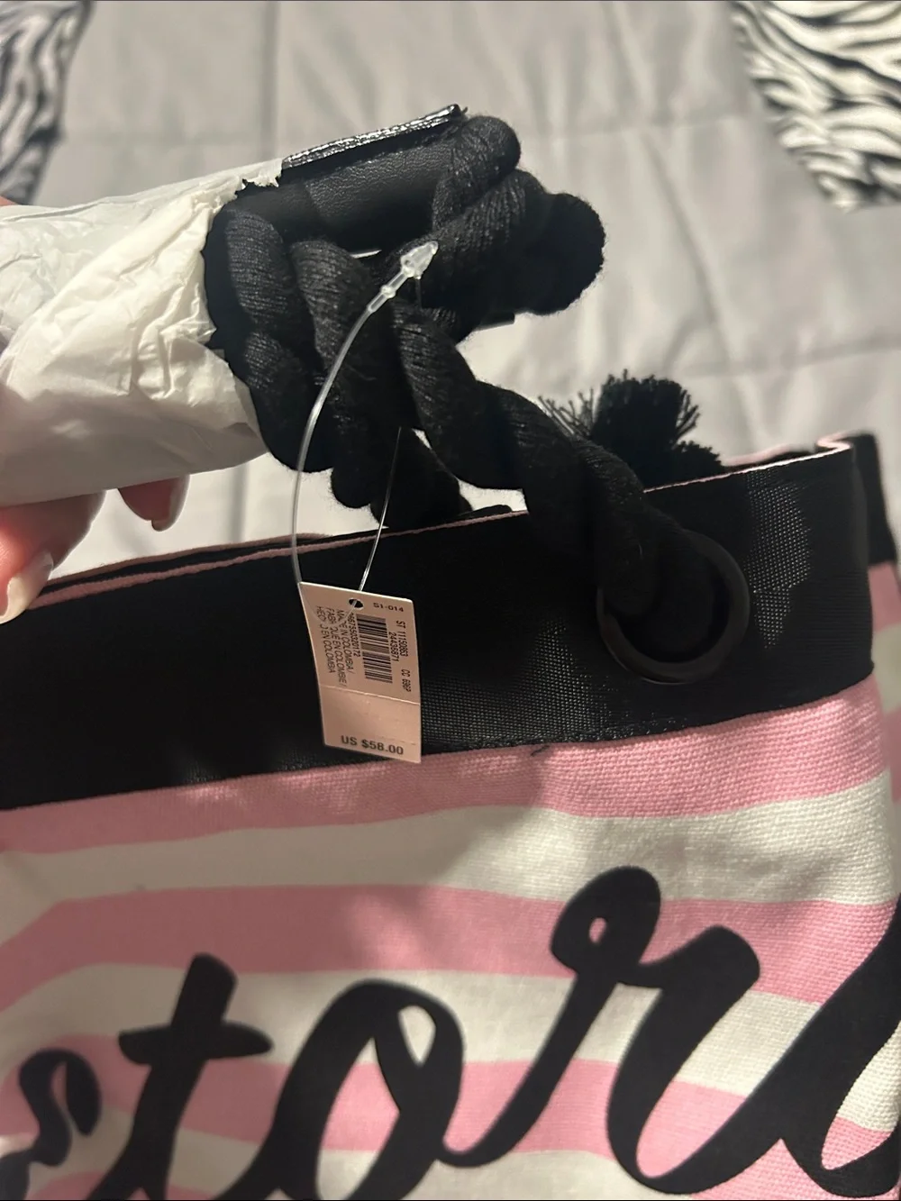Victoria's Secret Pink and White Striped Canvas Logo Tote